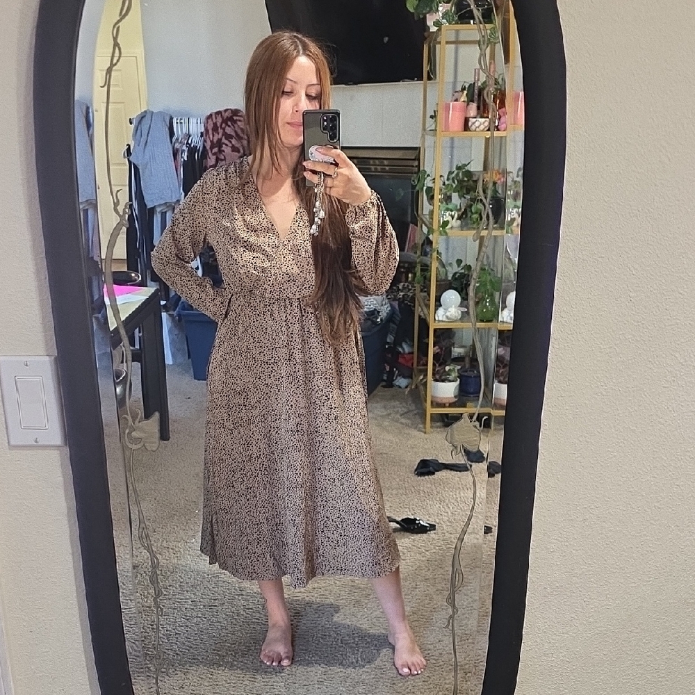 SHEIN Long Sleeve Brown Patterned Dress